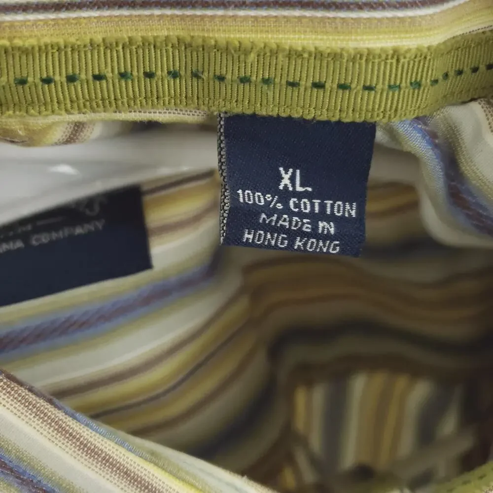 Tommy Bahama Indigo Palms Shirt Mens XL Yellow Blue Striped Cotton Button-Up